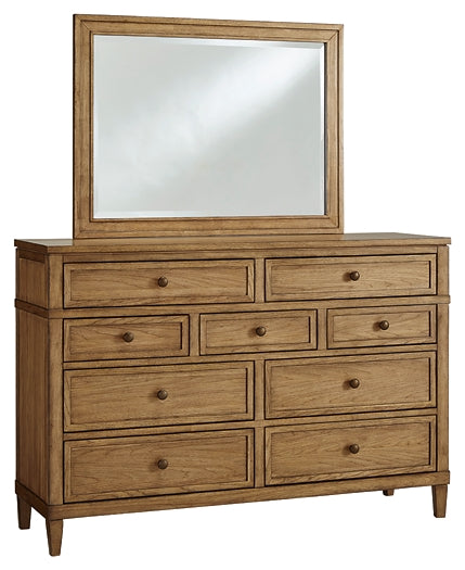 Sharlance California  Upholstered Panel Bed With Mirrored Dresser