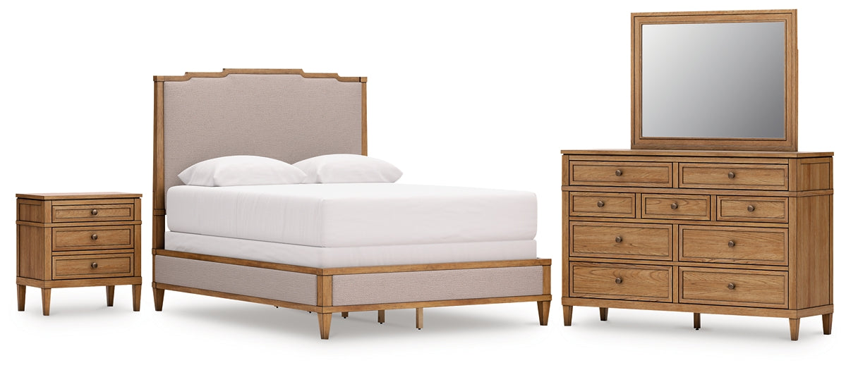 Sharlance  Upholstered Panel Bed With Mirrored Dresser And Nightstand
