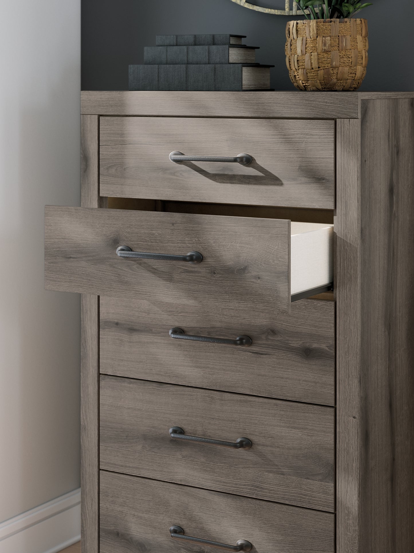 Graystorm  Panel Storage Bed With Mirrored Dresser And Chest