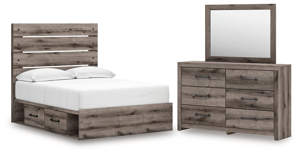 Graystorm  Panel Bed With Storage With Mirrored Dresser