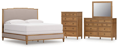 Sharlance California  Upholstered Panel Bed With Mirrored Dresser And Chest