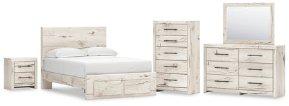 Lawroy  Panel Storage Bed With Mirrored Dresser, Chest And Nightstand