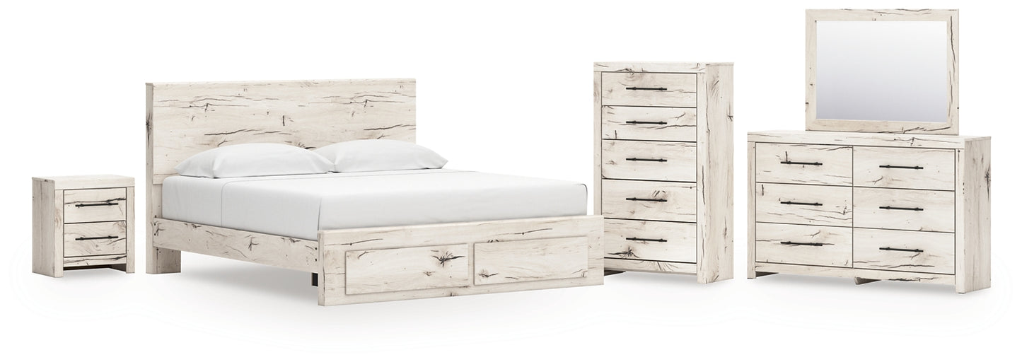 Lawroy  Panel Storage Bed With Mirrored Dresser, Chest And Nightstand