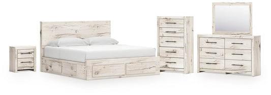 Lawroy  Panel Storage Bed With Mirrored Dresser, Chest And Nightstand