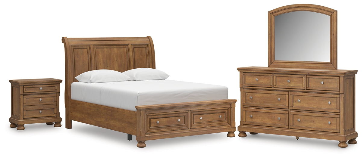 Feddinger  Storage Sleigh Bed With Mirrored Dresser And Nightstand