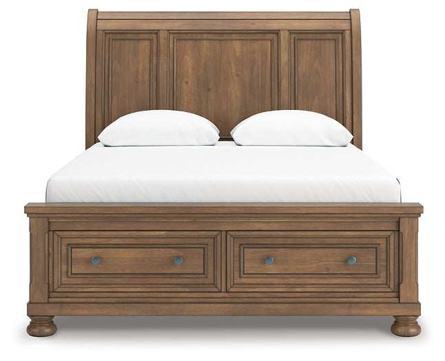 Feddinger  Storage Sleigh Bed With Mirrored Dresser And Nightstand