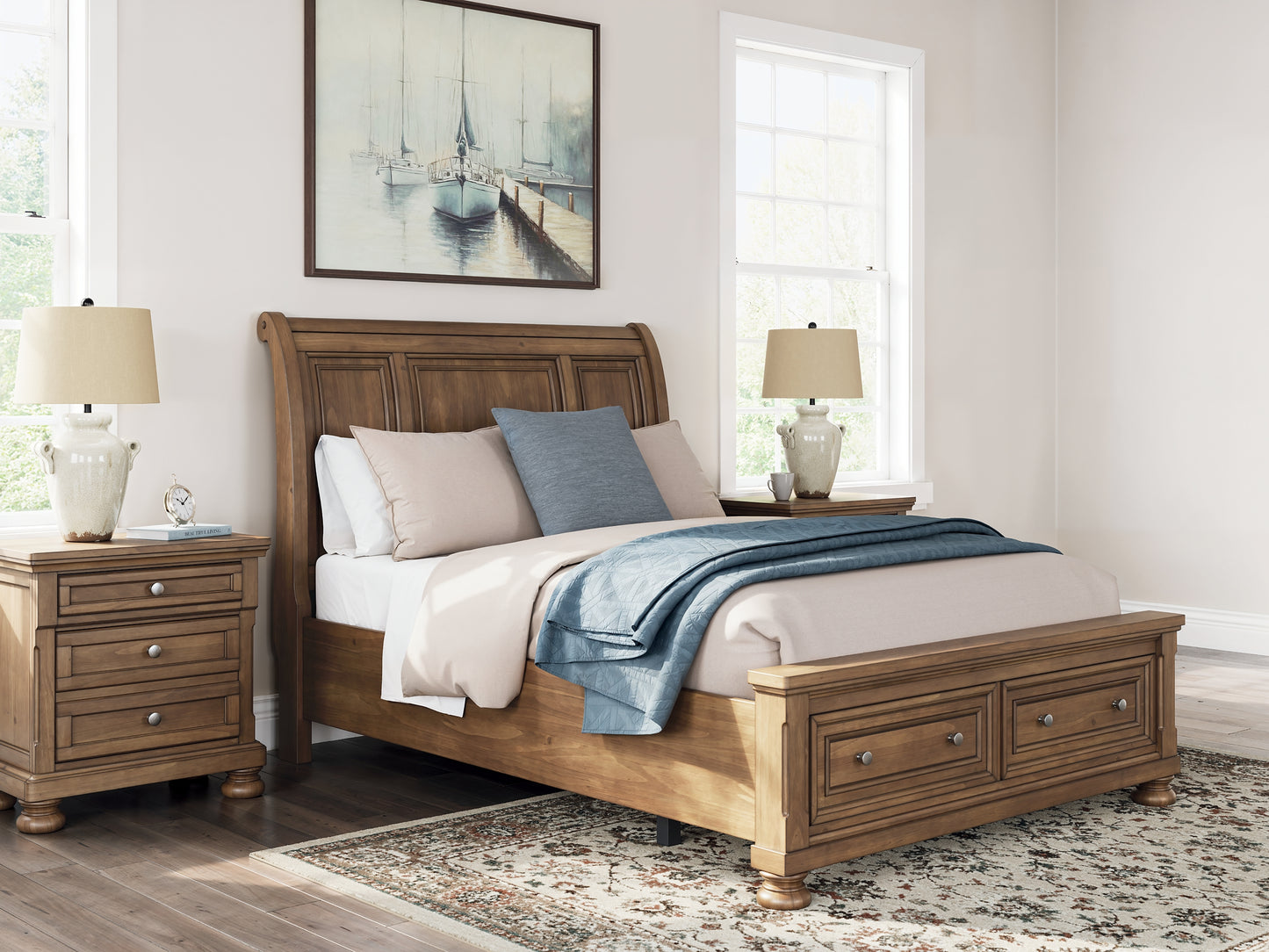 Feddinger  Storage Sleigh Bed With Mirrored Dresser