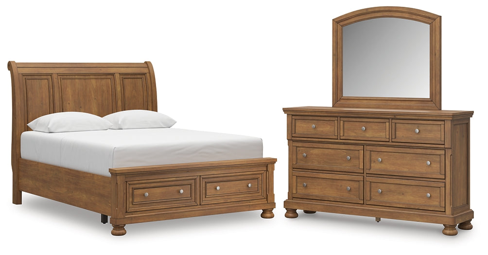 Feddinger  Storage Sleigh Bed With Mirrored Dresser