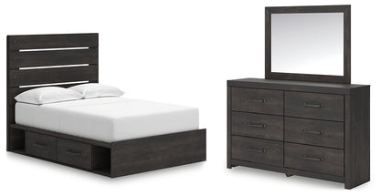 Hollivern  Panel Bed With Storage With Mirrored Dresser