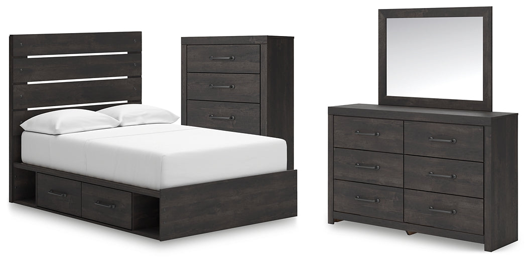 Hollivern  Panel Bed With Storage With Mirrored Dresser And Chest
