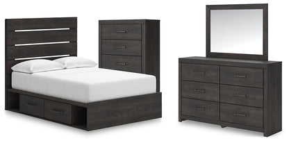 Hollivern  Panel Bed With Storage With Mirrored Dresser And Chest