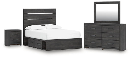 Hollivern  Panel Bed With Storage With Mirrored Dresser And Nightstand