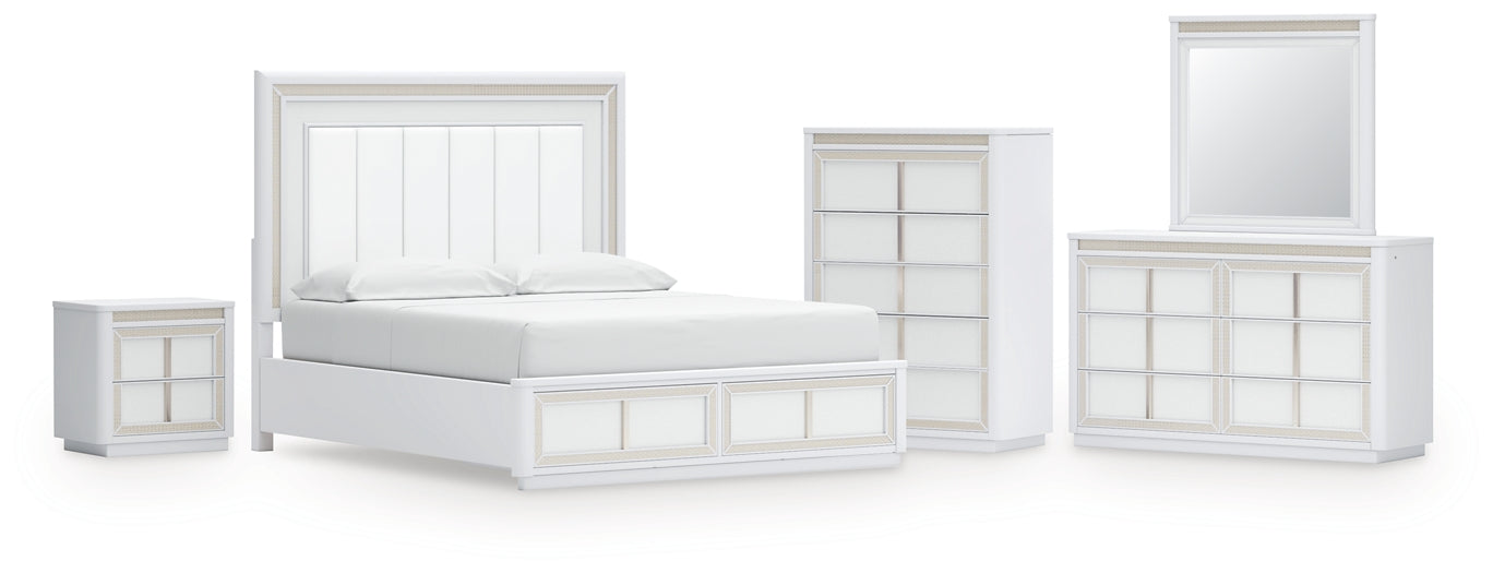 Chalanna California  Upholstered Storage Bed With Mirrored Dresser, Chest And Nightstand