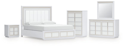Chalanna California  Upholstered Storage Bed With Mirrored Dresser, Chest And Nightstand