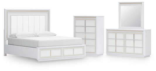 Chalanna California  Upholstered Storage Bed With Mirrored Dresser And Chest