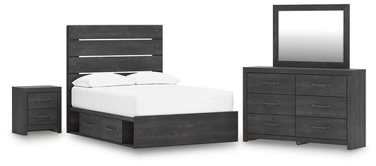 Hollivern  Panel Bed With Storage With Mirrored Dresser And Nightstand
