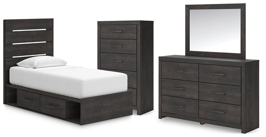 Hollivern  Panel Bed With Storage With Mirrored Dresser And Chest