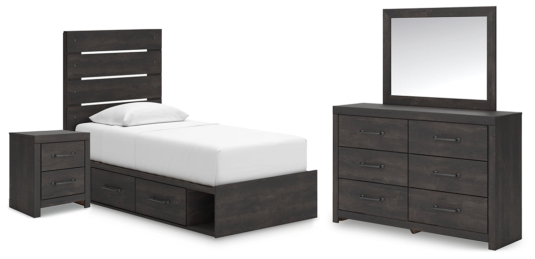 Hollivern  Panel Bed With Storage With Mirrored Dresser And Nightstand
