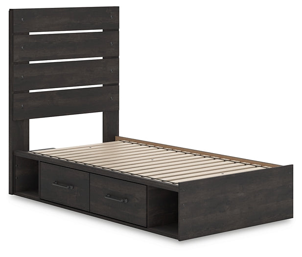 Hollivern  Panel Bed With Storage With Mirrored Dresser And Nightstand
