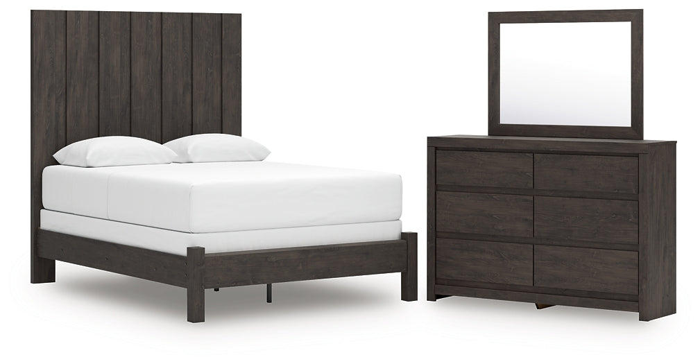 Fraluna  Panel Bed With Mirrored Dresser