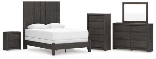 Fraluna  Panel Bed With Mirrored Dresser, Chest And Nightstand