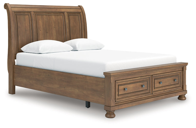 Feddinger  Storage Sleigh Bed With Mirrored Dresser And Chest