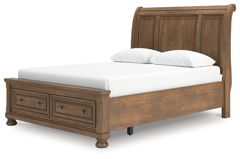 Feddinger  Storage Sleigh Bed With Mirrored Dresser And Chest