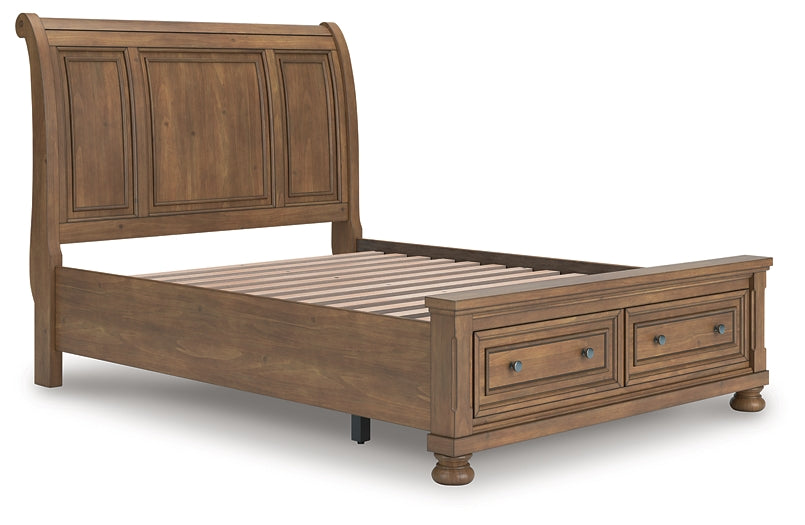 Feddinger  Storage Sleigh Bed With Mirrored Dresser And Chest