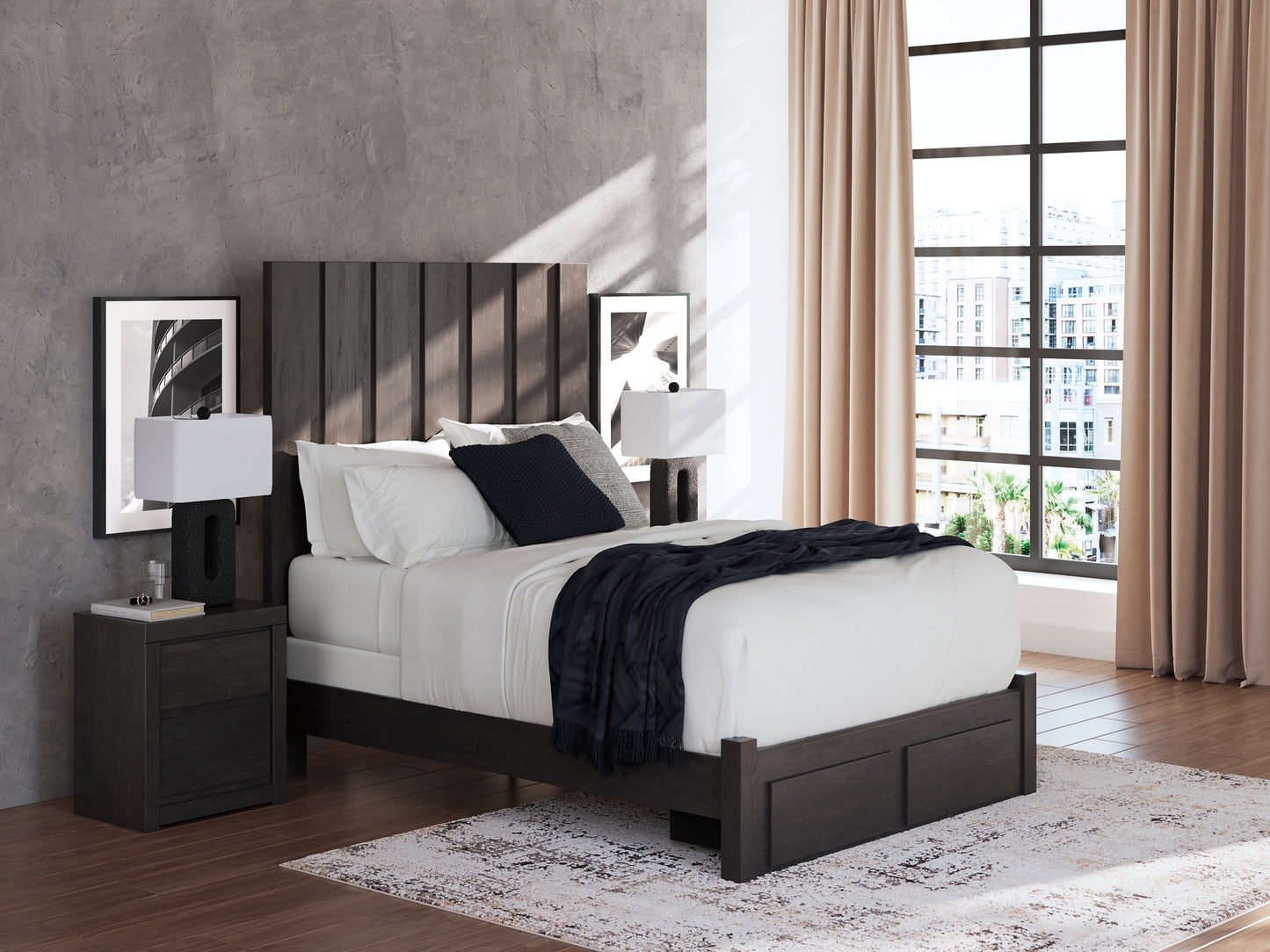Fraluna  Panel Storage Bed With Mirrored Dresser And Nightstand