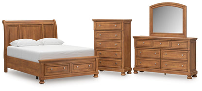 Feddinger  Storage Sleigh Bed With Mirrored Dresser And Chest
