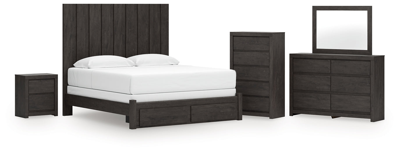Fraluna  Panel Storage Bed With Mirrored Dresser, Chest And Nightstand