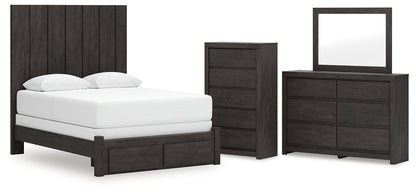 Fraluna  Panel Storage Bed With Mirrored Dresser And Chest