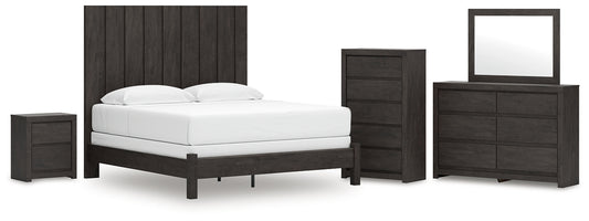 Fraluna  Panel Bed With Mirrored Dresser, Chest And Nightstand