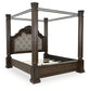 Maylee  Canopy Bed With Mirrored Dresser And Nightstand