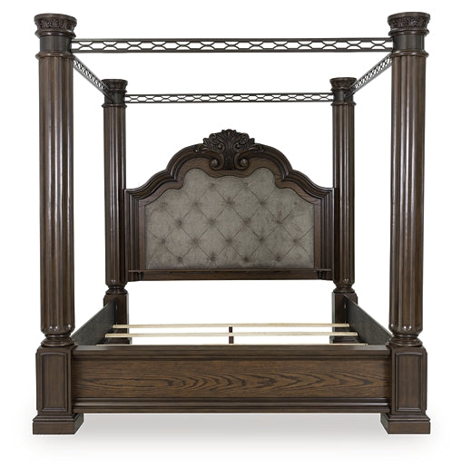 Maylee  Canopy Bed With Mirrored Dresser, Chest And Nightstand