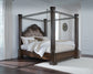 Maylee  Canopy Bed With Mirrored Dresser, Chest And Nightstand