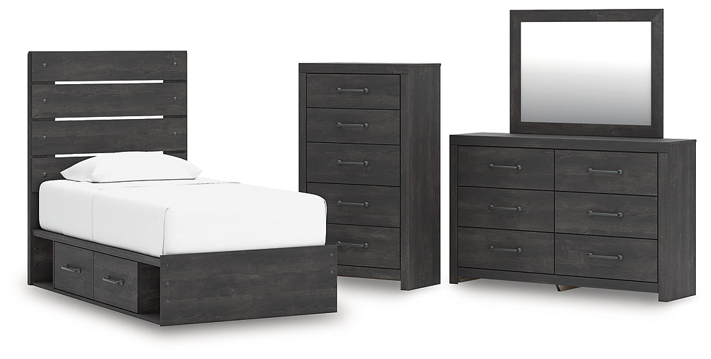Hollivern  Panel Storage Bed With Mirrored Dresser And Chest