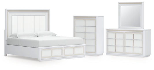 Chalanna  Upholstered Storage Bed With Mirrored Dresser And Chest