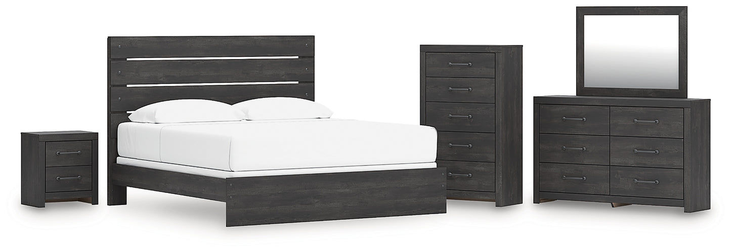Hollivern  Panel Bed With Mirrored Dresser, Chest And Nightstand
