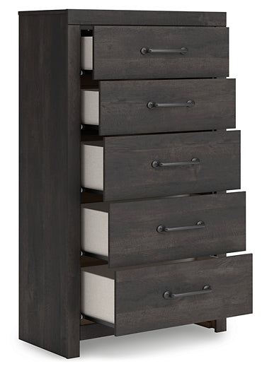 Hollivern  Panel Bed With Mirrored Dresser, Chest And Nightstand