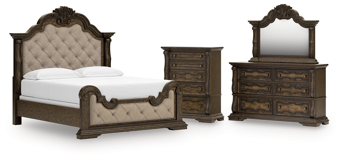 Maylee California  Upholstered Bed With Mirrored Dresser And Chest