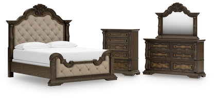 Maylee California  Upholstered Bed With Mirrored Dresser And Chest