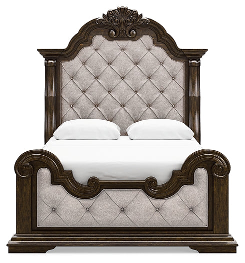 Maylee  Upholstered Bed With Mirrored Dresser, Chest And Nightstand