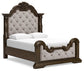 Maylee  Upholstered Bed With Mirrored Dresser And Chest