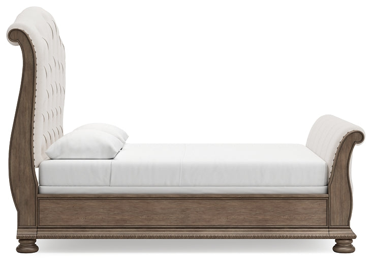 Ardenfield  Upholstered Sleigh Bed With Mirrored Dresser