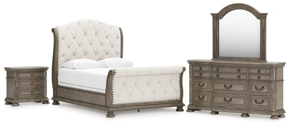 Ardenfield  Upholstered Sleigh Bed With Mirrored Dresser And Nightstand