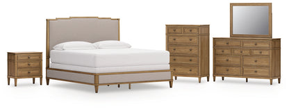Sharlance  Upholstered Panel Bed With Mirrored Dresser, Chest And Nightstand