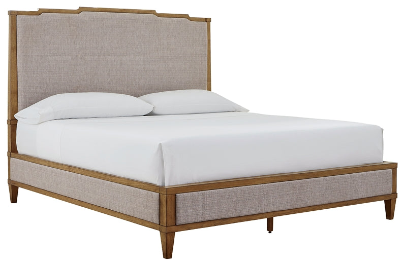 Sharlance  Upholstered Panel Bed With Mirrored Dresser, Chest And Nightstand