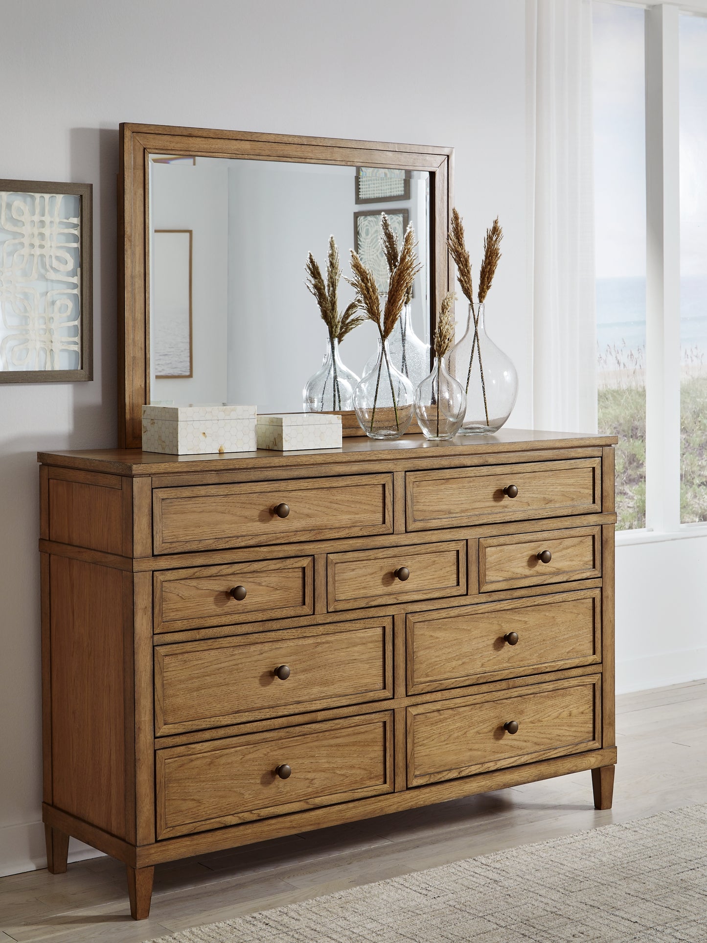Sharlance  Upholstered Panel Bed With Mirrored Dresser, Chest And Nightstand