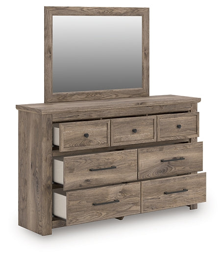 Rusticott  Panel Bed With Mirrored Dresser And Nightstand